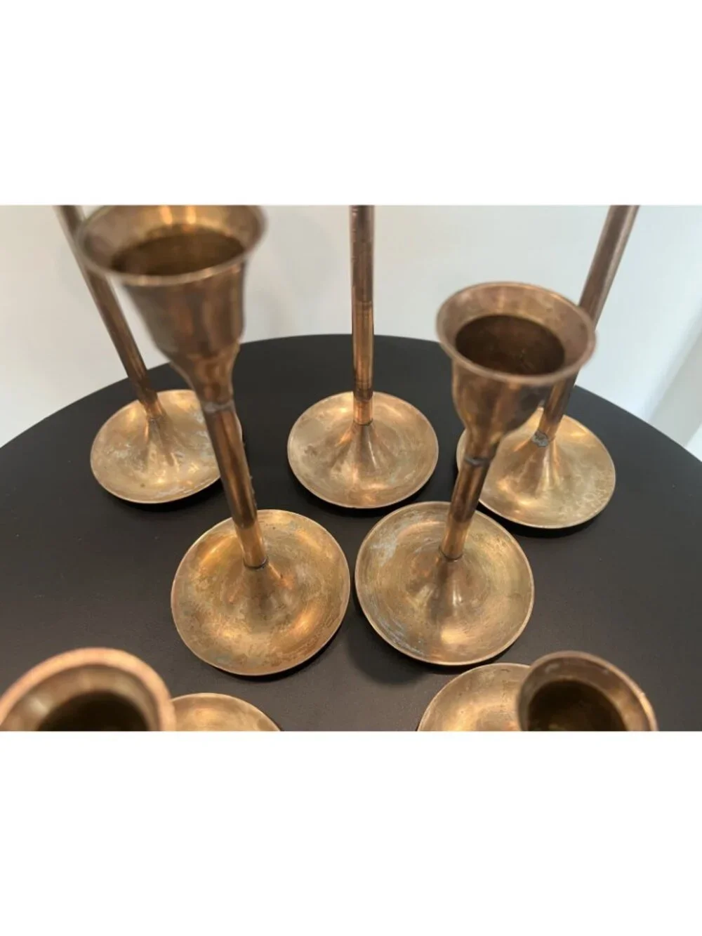 Vintage 7pc Brass Candlestick Holders India 3-9